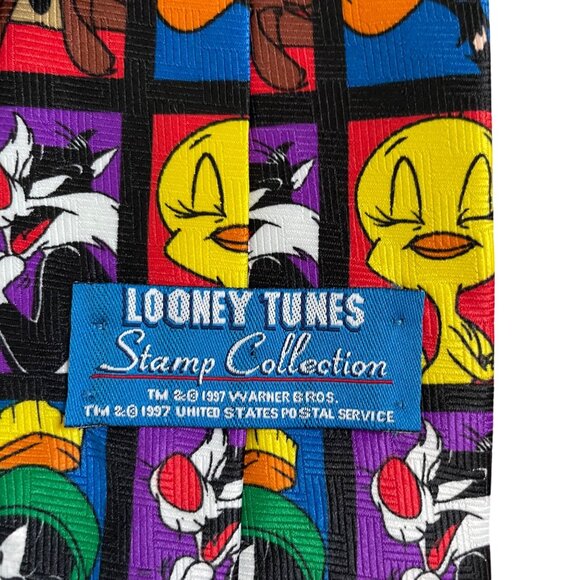 Looney Tunes Stamp Collection Necktie - Warner Bros. 1997 - Colorful Cartoon Cha - Picture 2 of 4